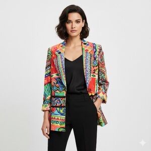 Carole Little Artwear Abstract Print Blazer Womens 4 Red Maximalist Vintage